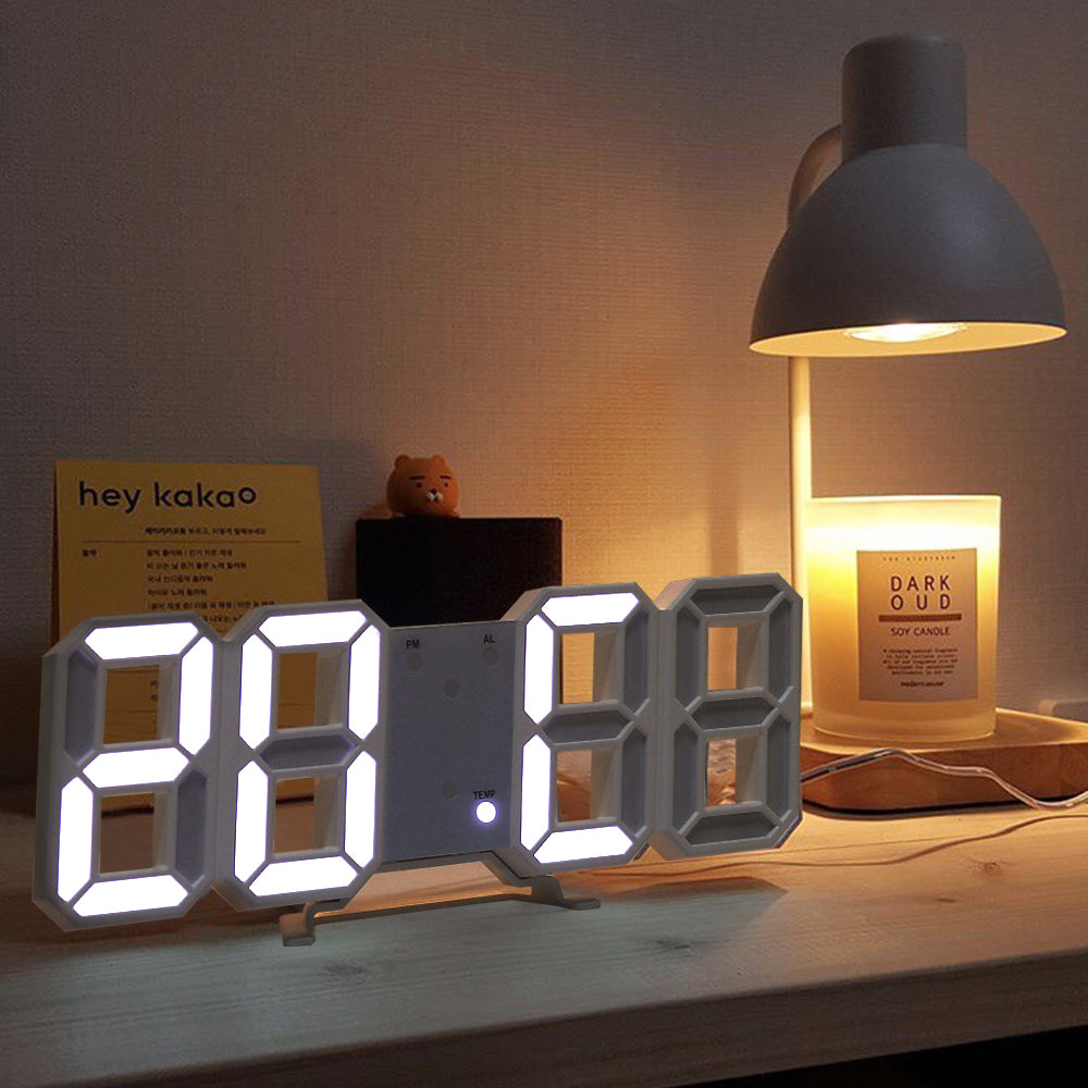 Modern 3D LED Digital Wall Clock - Temperature, Date & Alarm with Remote Control