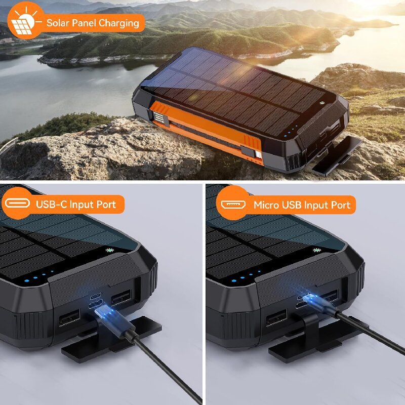 With Cable Solar Charging Unit 20000mah Portable Wireless Charger Mobile Phone Power Bank