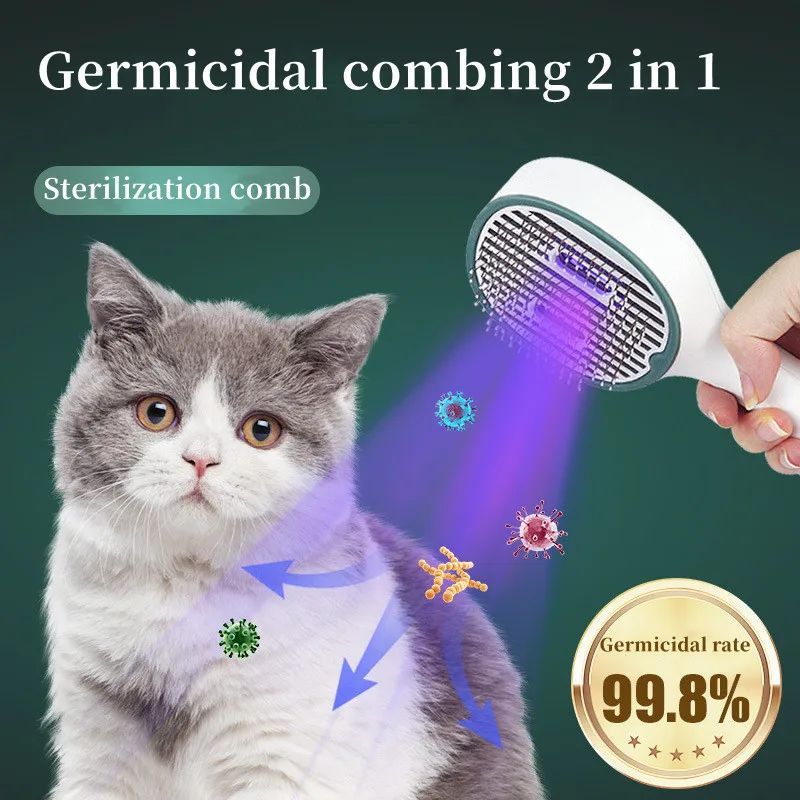 UVC Sterilization & Ion-Infused Pet Grooming Brush - Self-Cleaning Slicker Brush