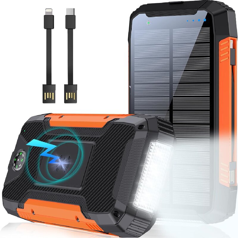 With Cable Solar Charging Unit 20000mah Portable Wireless Charger Mobile Phone Power Bank