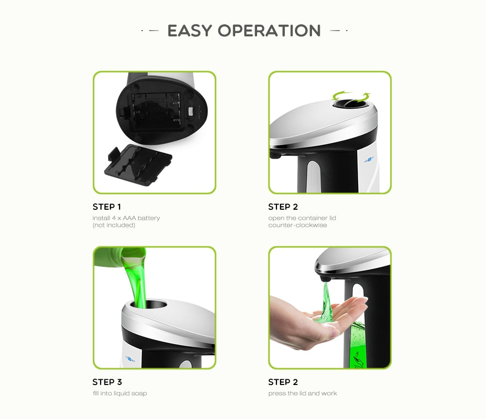 Touchless Automatic Smart Soap Dispenser - 400ml Infrared Motion Sensor