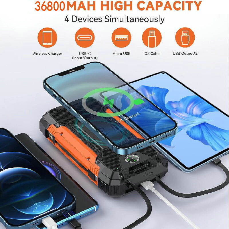 With Cable Solar Charging Unit 20000mah Portable Wireless Charger Mobile Phone Power Bank