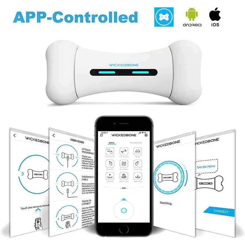 Wickedbone Smart Automatic & Interactive Bone Toy - App Control & 12 Emotion Modes