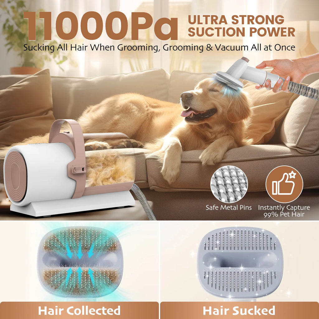 Professional 7-in-1 Pet Grooming Vacuum Kit - 11000Pa High Suction & Quiet Design