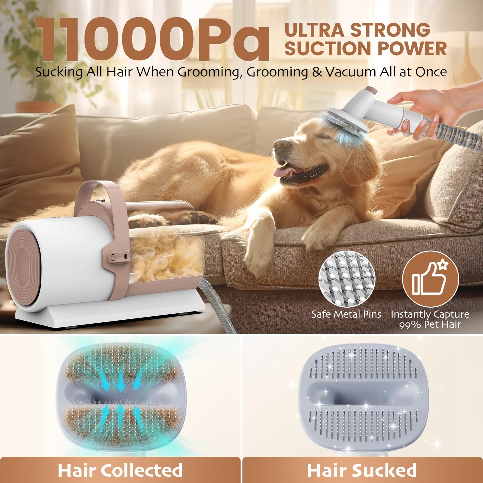 Professional 7-in-1 Pet Grooming Vacuum Kit - 11000Pa High Suction & Quiet Design